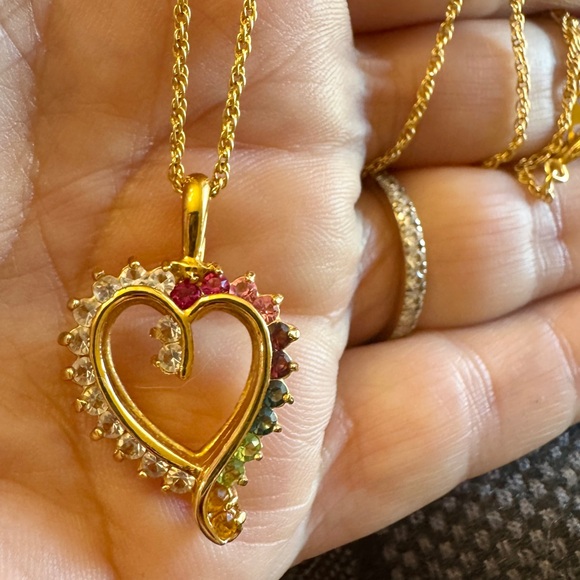 ROMAN Multicolor crystal gold plated heart pendant choker necklace - Picture 3 of 4